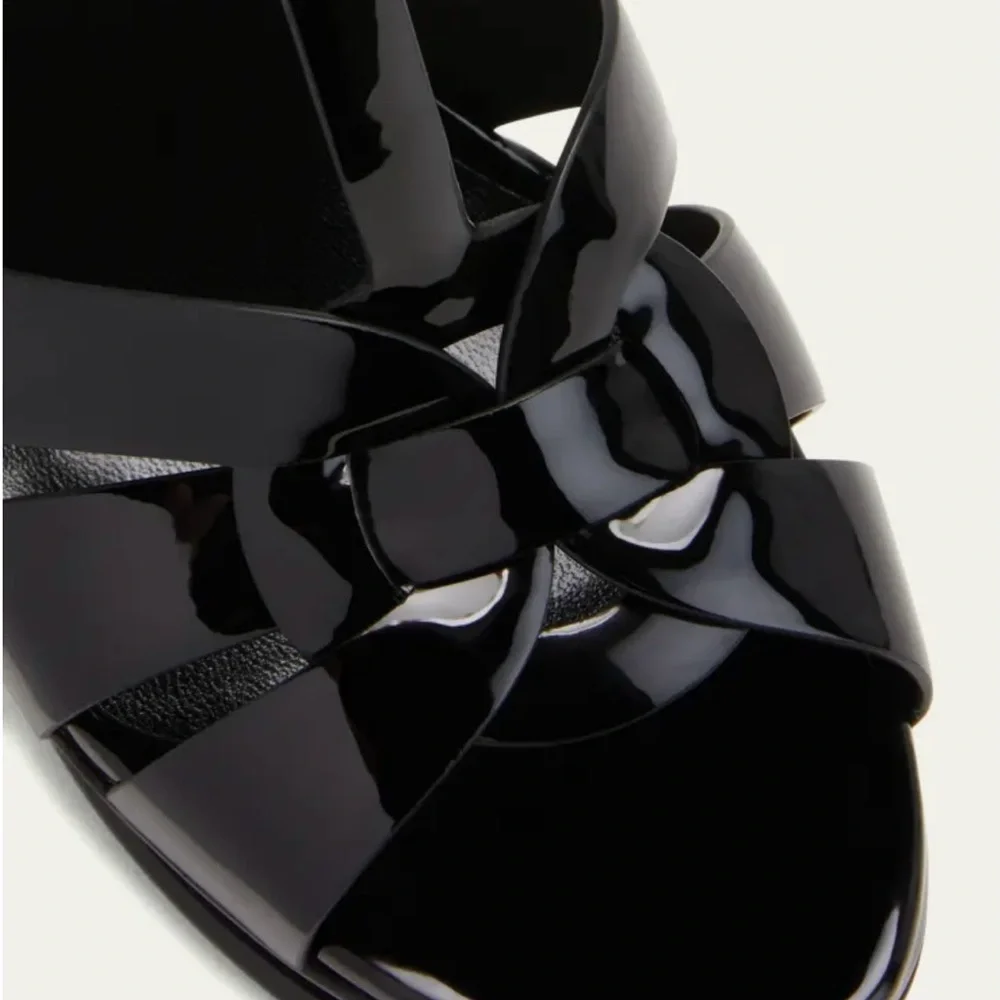 Yves Saint Laurent Women's Tribute Black Patent T-Strap Platform Sandals - Picture 9 of 17